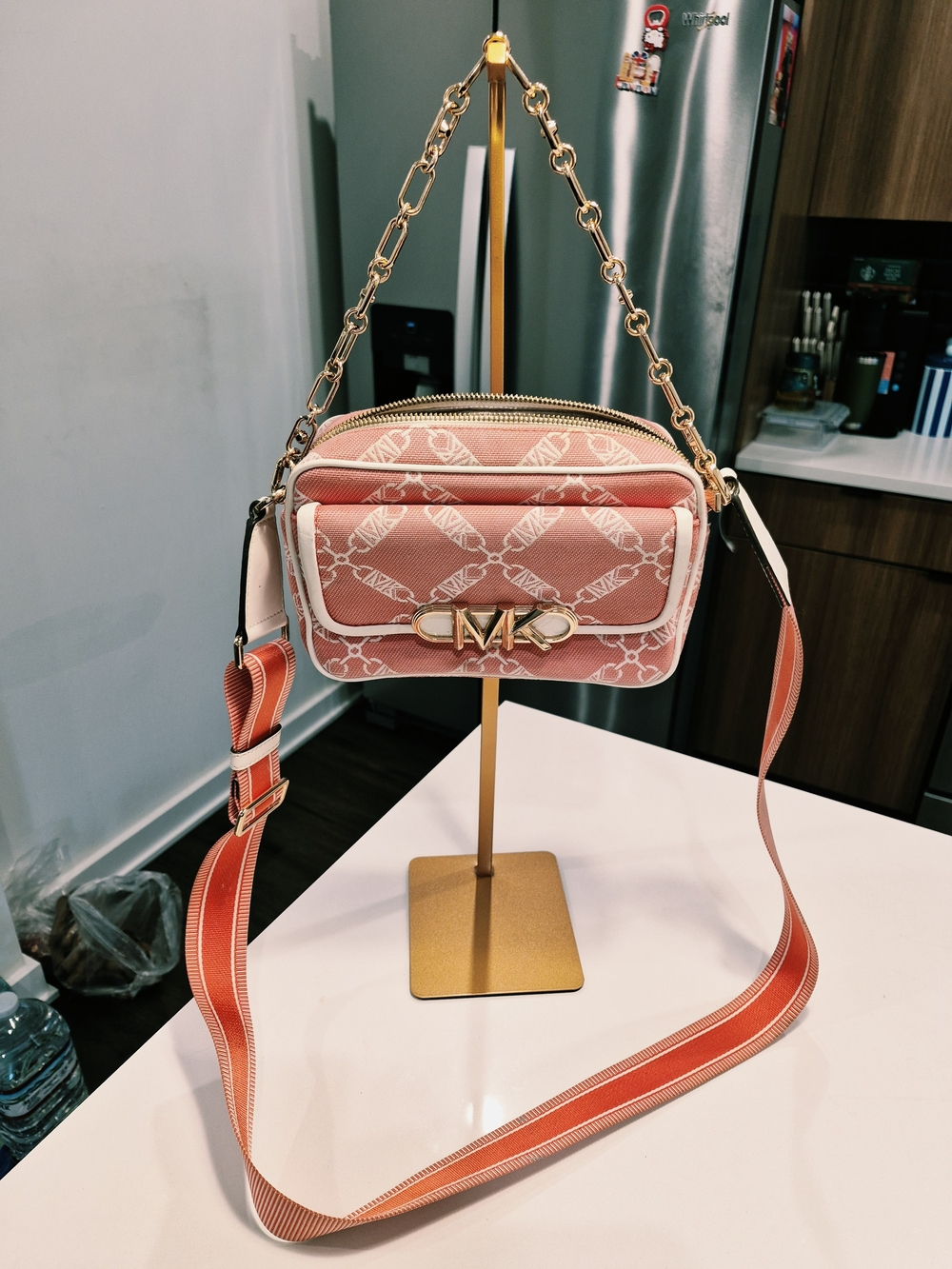 Michael Kors Pink Patterned Crossbody with Gold Chain